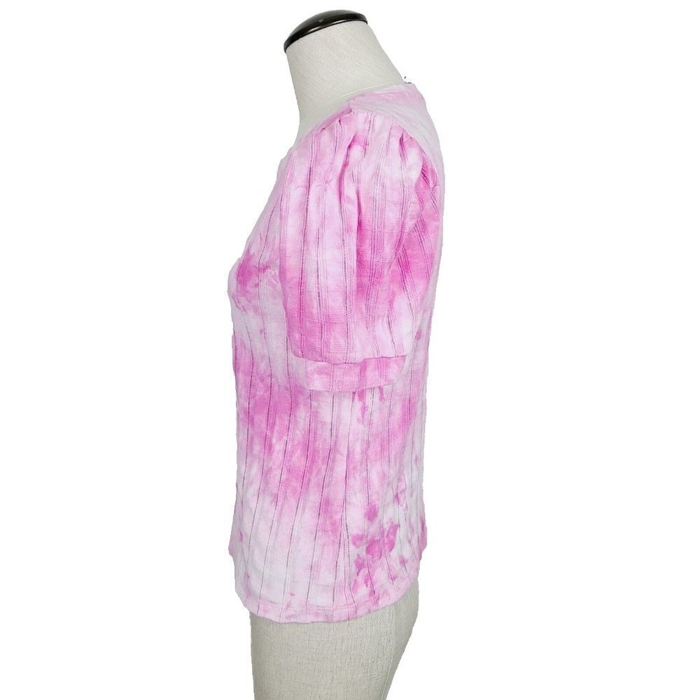 Anthropologie Top S Pink Knit Tie Dye Puff Sleeve Pullover Short Sleeve Shirt - Picture 4 of 8
